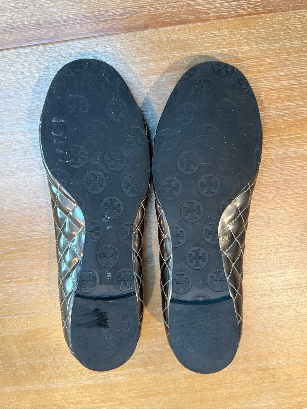 Tory‎ Burch Quinn Women’s Quilted Leather Ballet Flat Silver Metallic Size 10